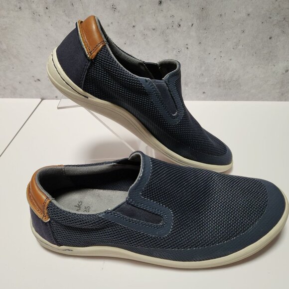 Clarks Mapped Step Mens Slip-On Shoes Size 9 Blue Textile & Leather - Picture 1 of 16